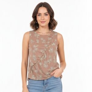 Rebellious Dreamer New‎ Floral Mesh Ruffle Tan Top Womens Size 2x Spring Cottage